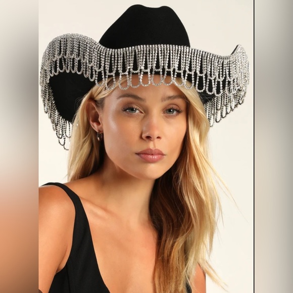Wyeth‎ Western Glam Black Hat w Rhinestone FringeAnthropologie OS